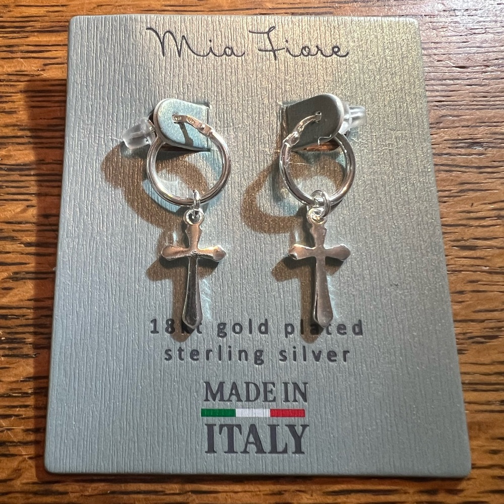Mia Fiore Silver Hoops with Cross Earrings